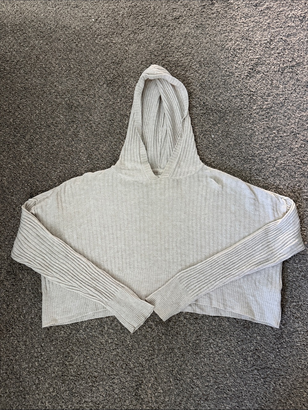 offline Cropped Hooded Cream Ribbed Sweater